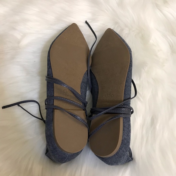 New Gap Denim Blue Lace Up Flats sz 6 - Picture 2 of 2
